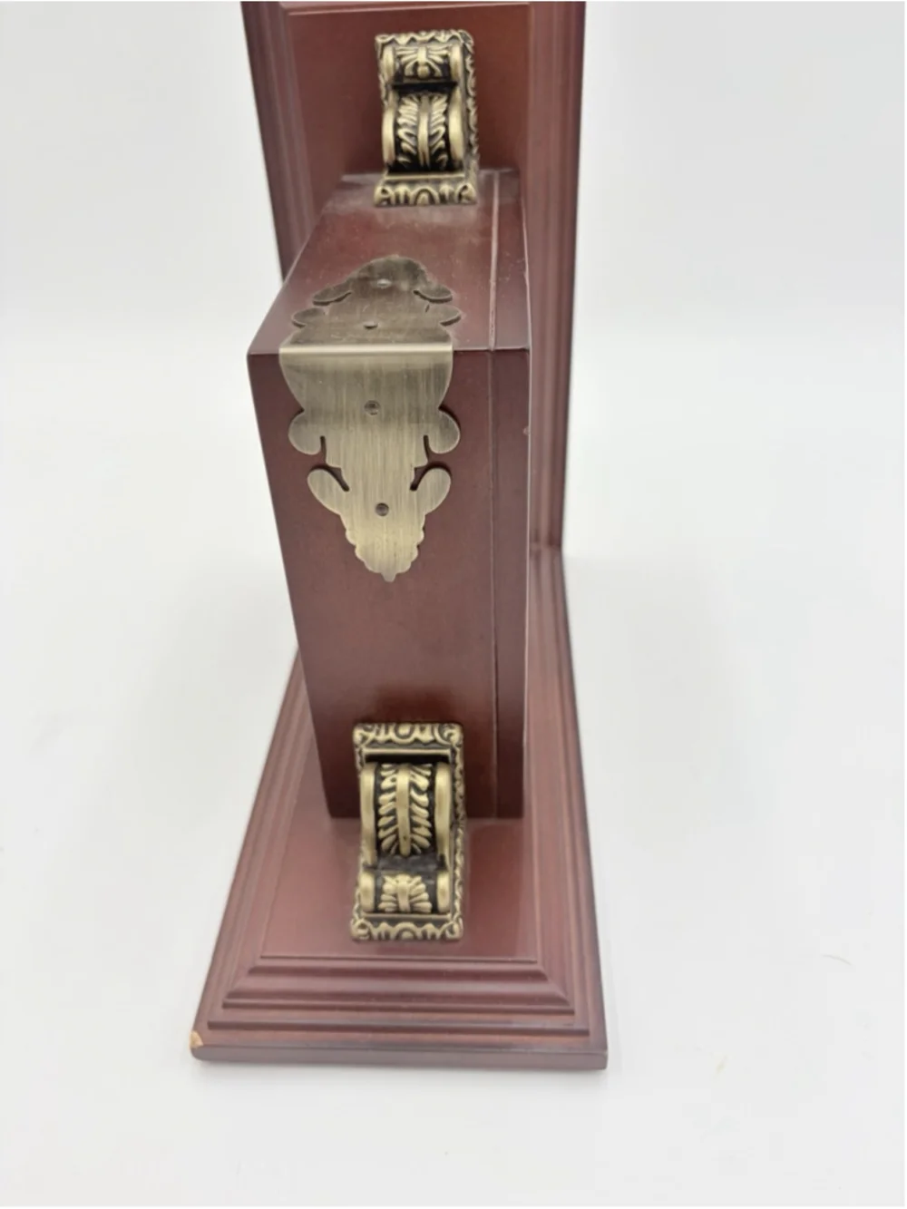 Bombay Company Mahogany Bookend Clock WORKS Brass Ornate 2004 Single Piece